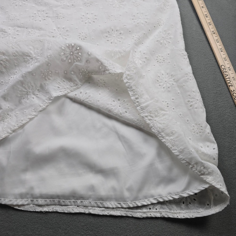 Womens White Cotton Floral Eyelet Halter Mini Dress XL Sleeveless A-Line Summer - Picture 6 of 11